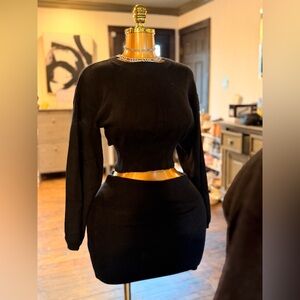 Elegant Black Women's Two-Piece Knit Skirt Set